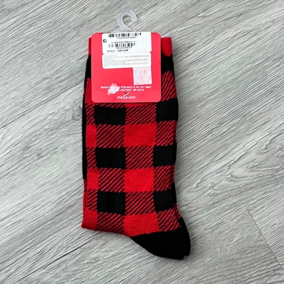 Charter Club Women's Holiday Crew Socks - Moose - Black & Red Buffalo Plaid - Picture 4 of 6
